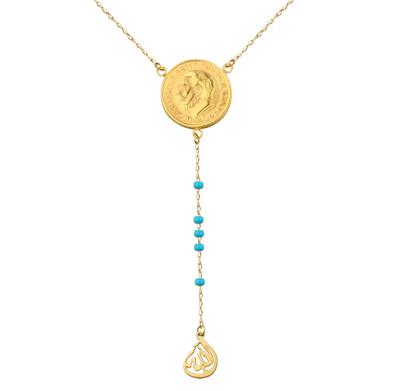 Long necklace with blue stones