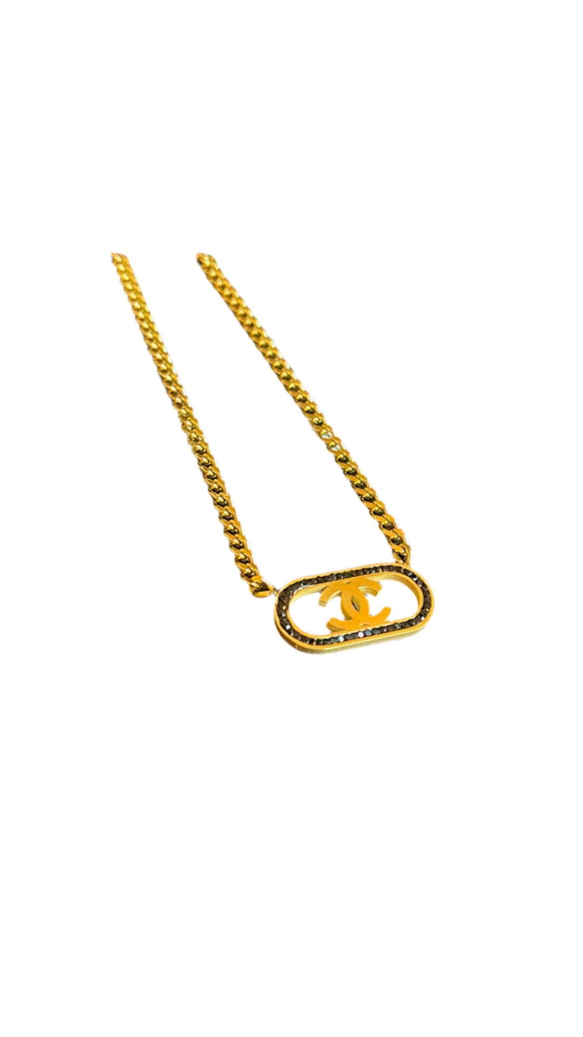 Golden necklace with black stones