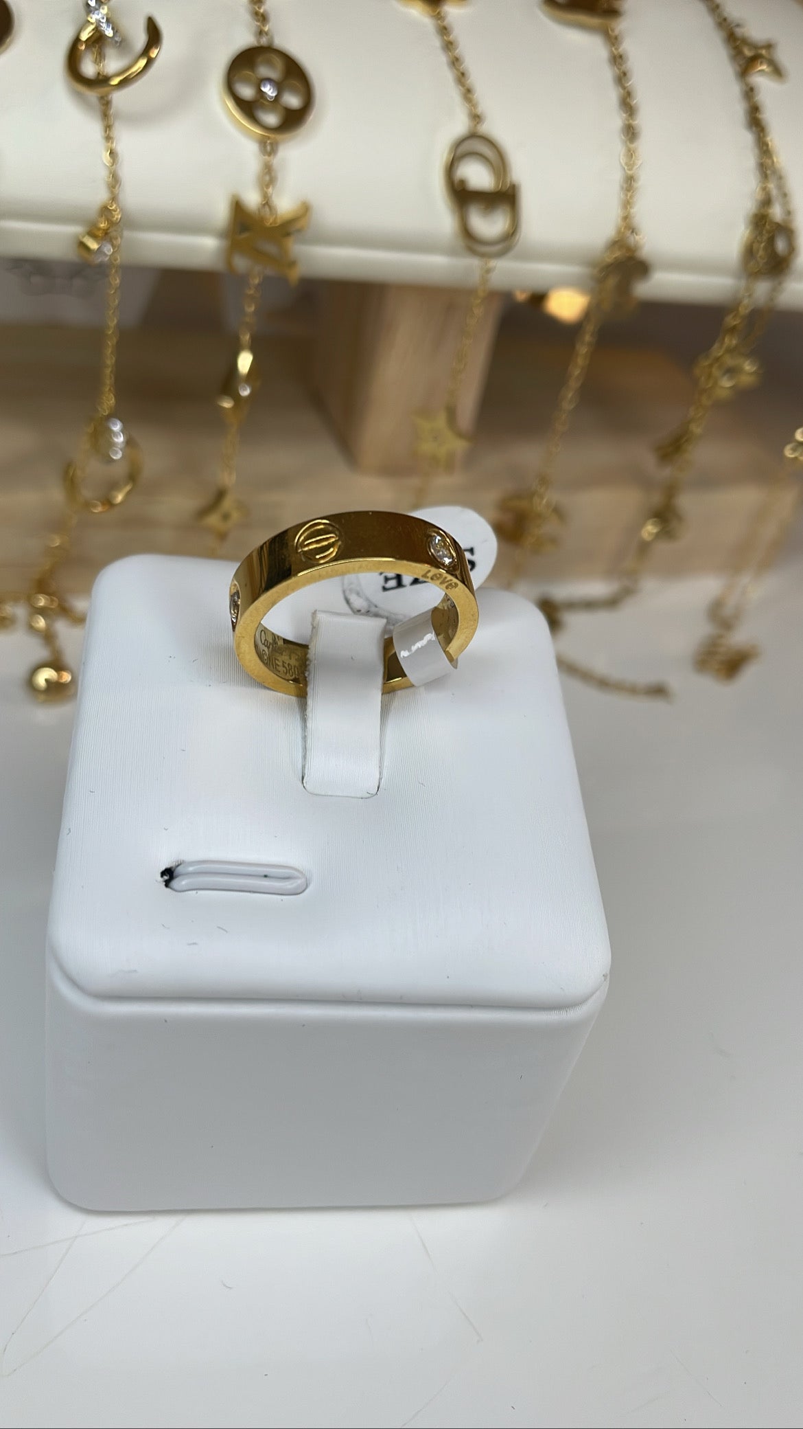 Gold color ring with diamonds